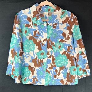 Kim Rogers Floral Linen 3 Button Cardigan | Size XL